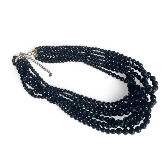 Vintage Multi-Strand Black Beaded Necklace With Adjustable Chain Closure 10"Drop - Picture 5 of 6